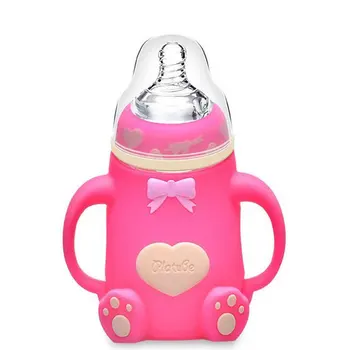

Wide Mouth Glass Milk Bottle With Handle & Protective Silicone Cover Anti-Drop Baby Feeding Bottles Baby Infant Supplies 240ml
