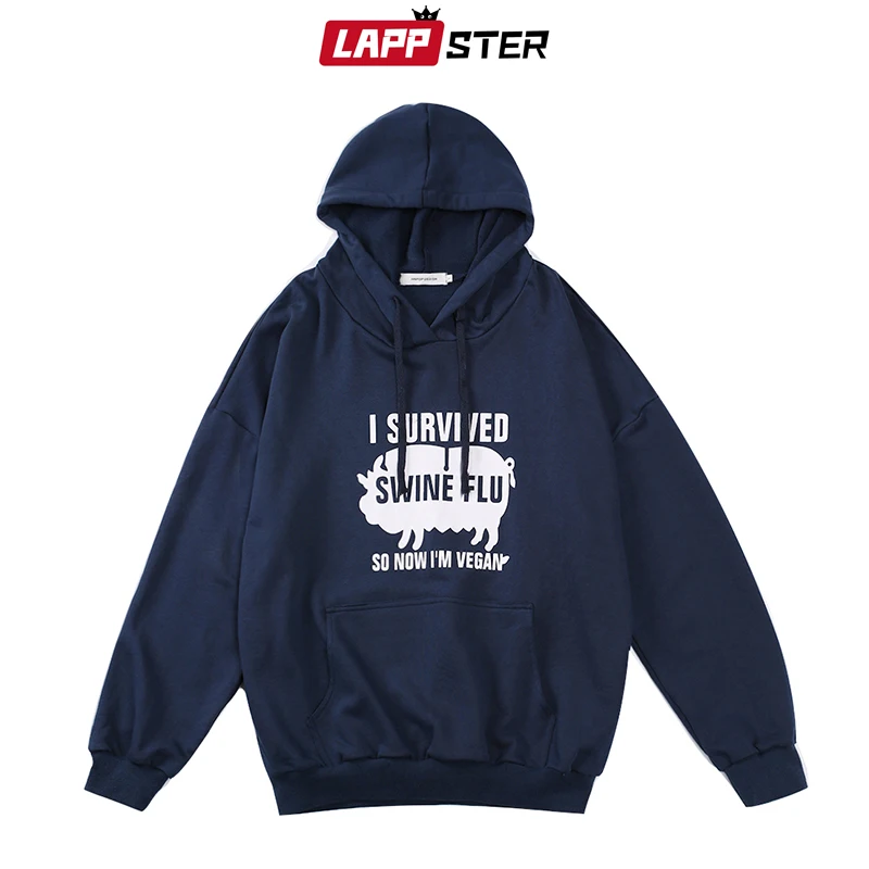 LAPPSTER Мужская негабаритная Толстовка Harajuku с капюшоном Мужская корейская мода толстовки Толстовка уличная хип хоп темно-синяя Толстовка