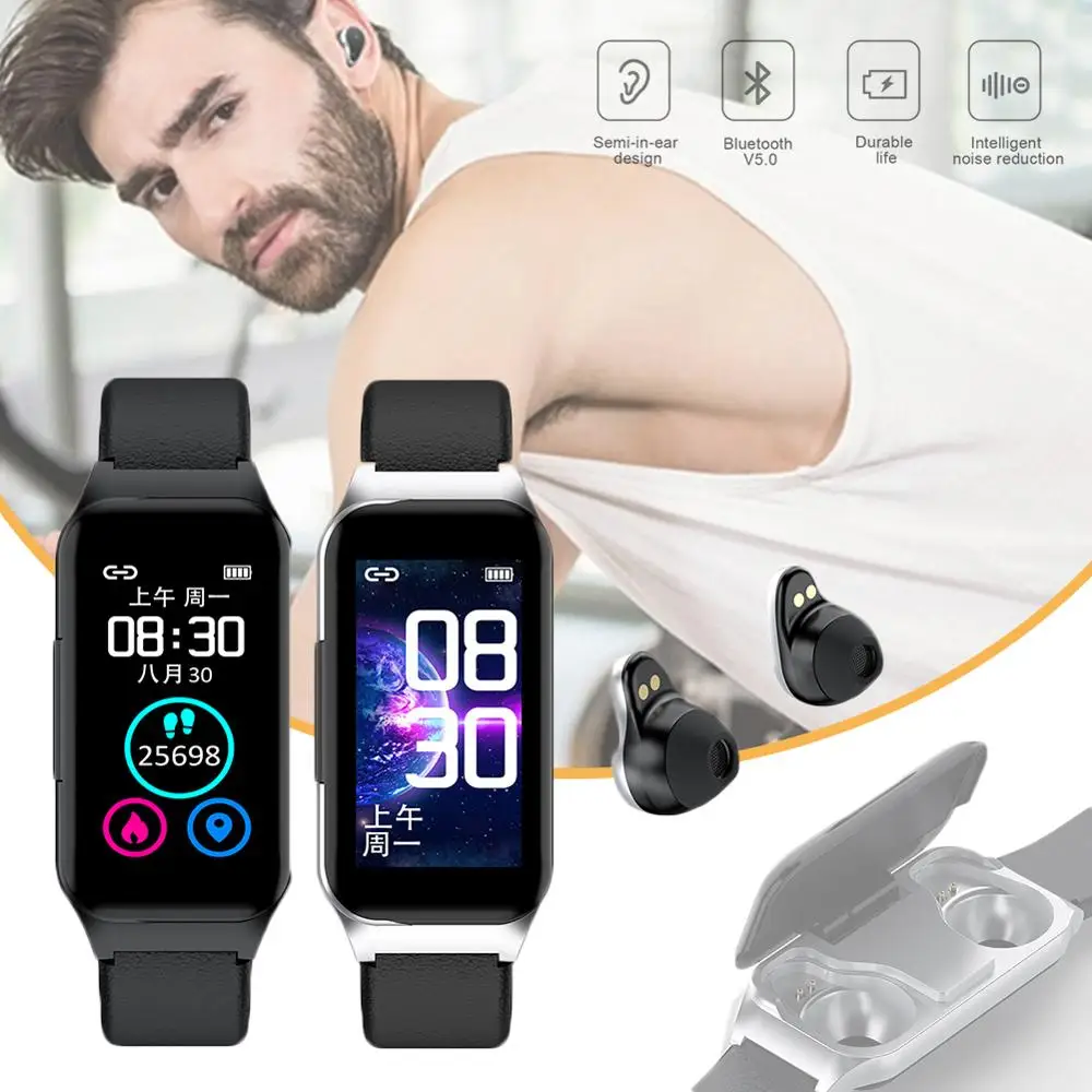 L818TWS Binaural Talking Headset Heart Rate Blood Pressure Measurement Step Exercise Message Remind Smart Bracelet