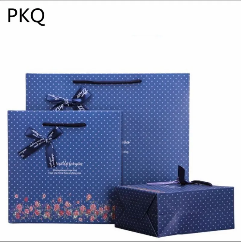 Специально для Вас бумажный пакет Polk dot свадебный подарочный пакет с ручкой синяя бумажная хозяйственная сумка Подарочная упаковка для конфет сумка с лентой