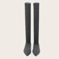 Size 34-40 Fashion Slim Leg Thigh High Sock Boots Women Black Stretch Fabric Pointed Toe Flat Heels Over The Knee Slip On Shoes - Image 3