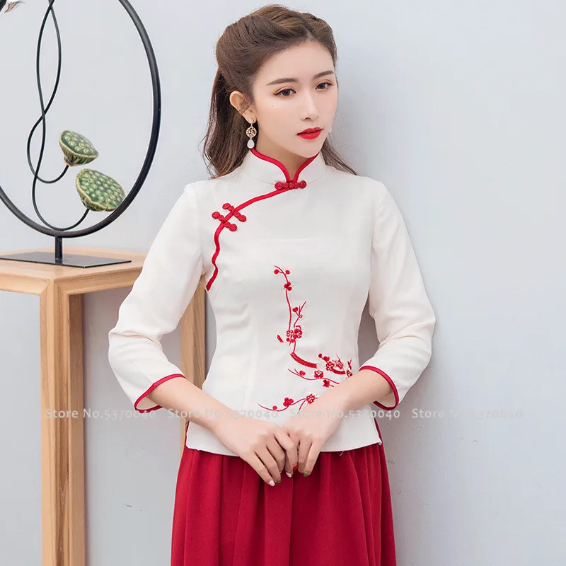 Color2Shirt Традиционный китайский Hanfu одежда для женщин Qipao юбки Cheongsam топы новогодние винтажные футболки костюм Тан сценические Платья для вечеринок - Color: Color2Shirt