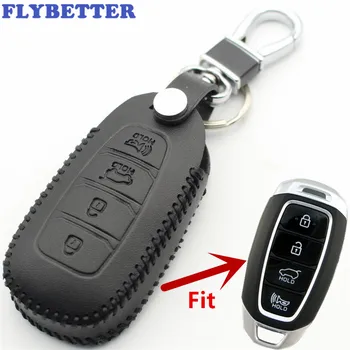 

FLYBETTER Genuine Leather 4Button Smart Key Case Cover For Hyundai Santa Fe TM/Palisade/Grandeur/Azera/Elantra GT/Kona L529