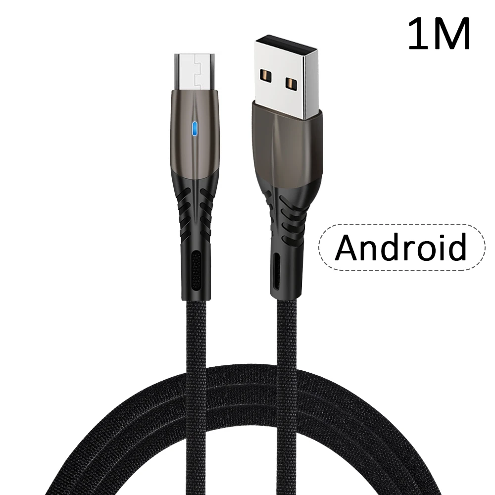 1 м Micro USB кабель 2A нейлон Быстрая зарядка USB кабель для передачи данных для samsung для Xiaomi LG планшет Android мобильный телефон usb зарядный шнур - Цвет: For Micro USB  Black