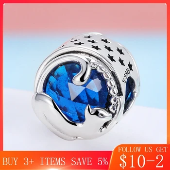 

CodeMonkey 925 Sterling Silver Kitten Cat Blue CZ Charm Beads fit Original Design Bracelet & Bangles DIY Jewelry Making C708