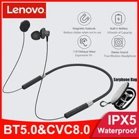 Lenovo-auriculares inalámbricos HE05 con banda magnética para el cuello, cascos deportivos con Bluetooth 5,0, IPX5 resistentes al agua, con cancelación de ruido