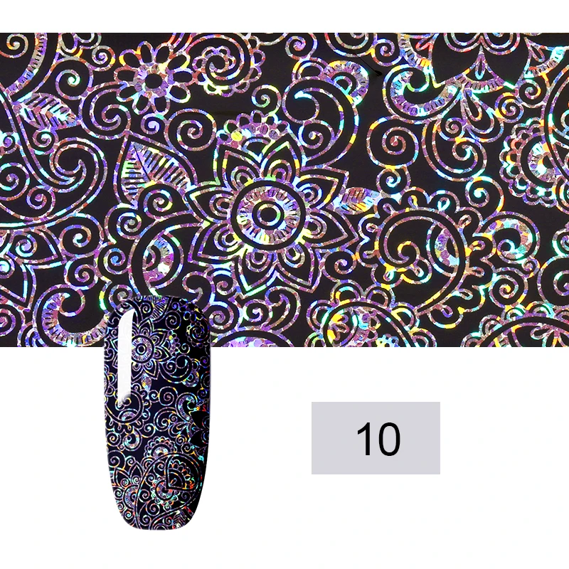 1 Sheet Nail Foil Holographic Nail Art Transfer Stickers White Black Flowers Mixed Patterns For Nail Art DIY Design Decoration - Color: 10