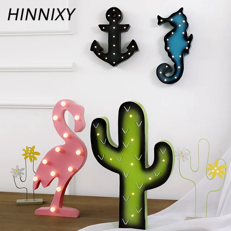 Hinnixy, мультяшный ночной Светильник для детей, детская спальня, настенная декоративная настольная лампа, скандинавский светильник, детский деревянный светодиодный светильник