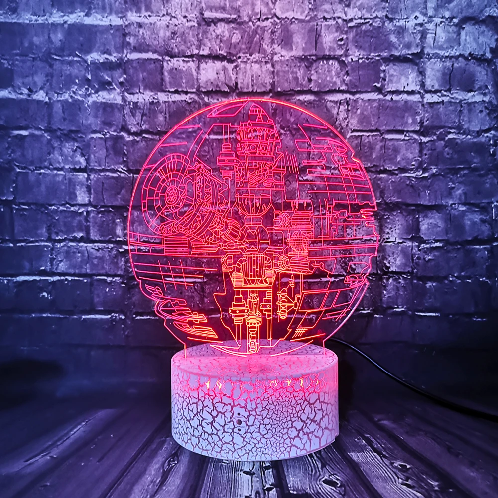 Многоцветный 3D Визуальный Настольный светильник Death Star War Безопасный детский