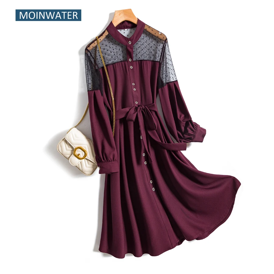 

MOINWATER Women New Long Sleeve Dress Female Black Preppy Style Dresses Clothes for Spring Summer MWD2006