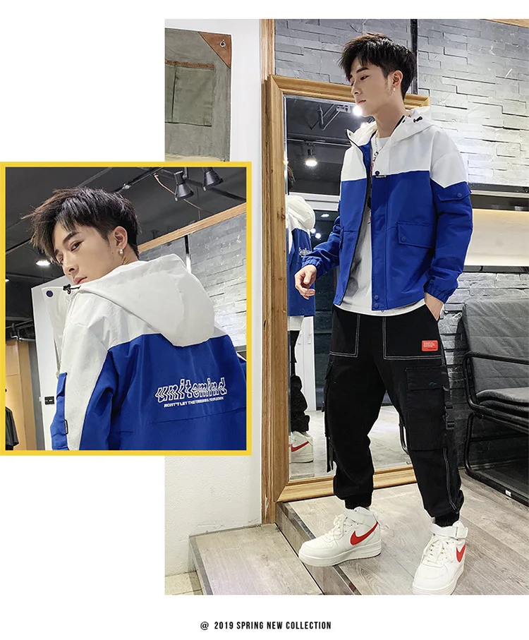 Весна и осень стиль мужчин с капюшоном смешанные цвета Slim Fit Пальто Повседневное универсальный студентов Молодежная куртка мужская
