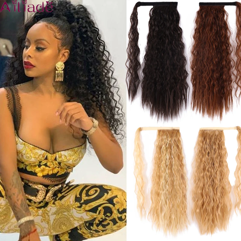 

AILIADE Curly Ponytail Natural Wrap On Clip Hair Extensions for Women False Hair Horse Tail Heat Resistant Synthetic Hair Piece