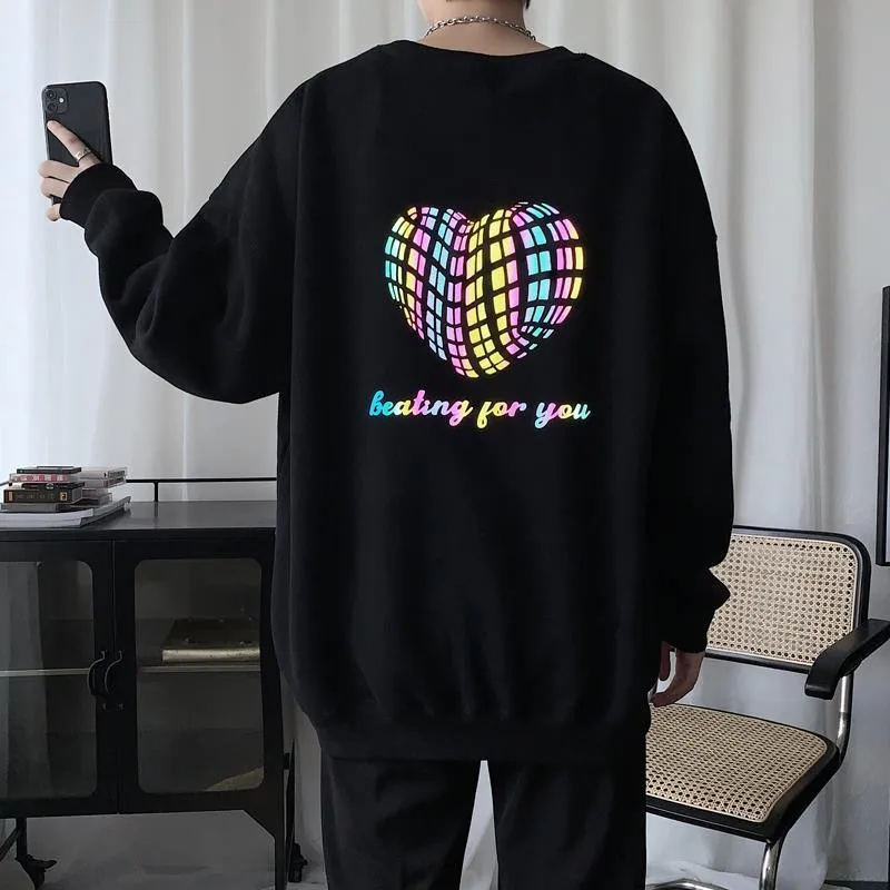 Свободная Светоотражающая толстовка мужская с принтом Love повседневный осенний