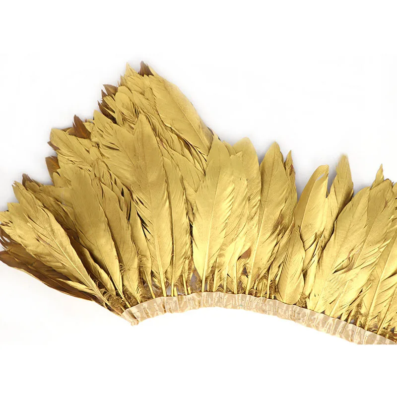

10Yards/lot Gold Dipped Goose Feathers for Needlework Decoration on Tape Trims Fringe Ribbon Goose Feather Trim Crafts Dress