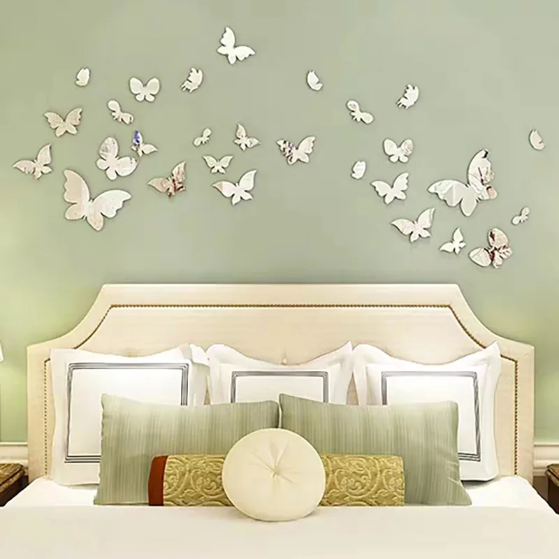 Stickers Muraux Miroir Papillon Decoration 3D Miroir Adhesif Mural Stickers  Muraux Combinaison de Papillons Décoration de la Maison GROOFOO (28pcs)