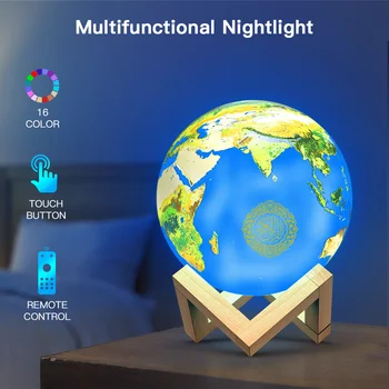 

Muslim AZAN Quran Speaker Earth lamp Wireless Bluetooth Speakers Quran Speakers 3D Koran Touch Lamp 16 Colors