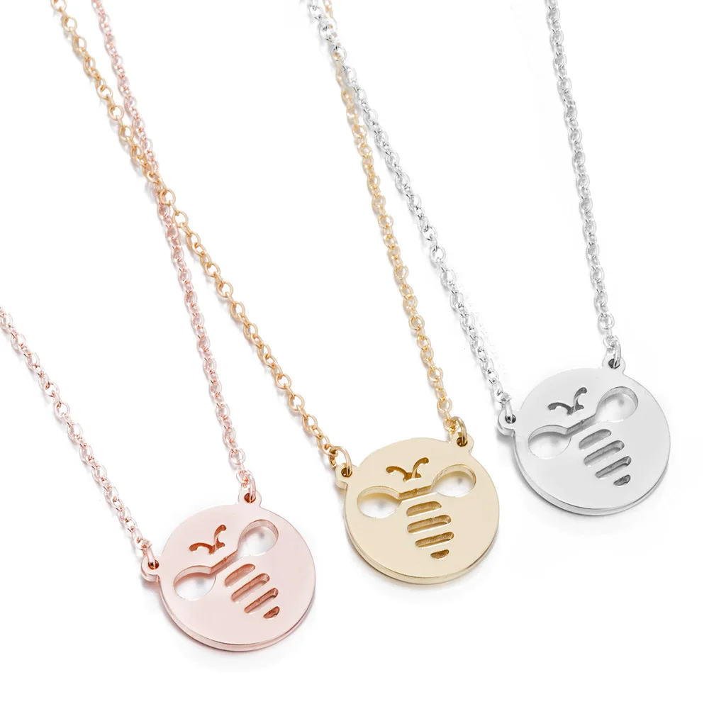 Bee Cutout Design Neck Pendants for Women Hight Quality Stainless Steel Necklaces Collar Chokers Trendy New Year Jewelry Gift | Украшения и