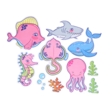 

10pcs Sticker Self-adhesive Anti-Slip Creative Colorful Marine Fish Sticker for Bathroom