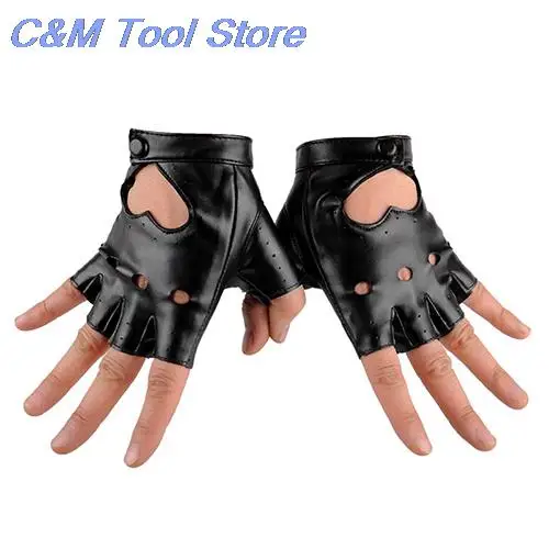New 1Pair Women Punk Short Synthetic Leather Gloves Half Finger Fingerless Gloves Fashion Lady Handsome Black