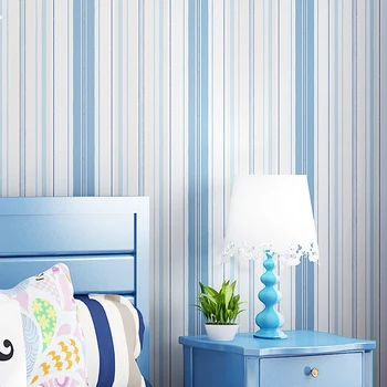 

modern home decor Pink Blue White Vertical Striped Wallpaper Kids Room Bedroom Living Room Wall Decoration Non-woven Wallpaper