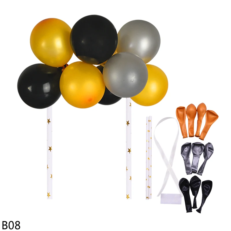 5 дюймов Мини Красочный латексный шар торт Топпер с веревкой соломинки Baby Shower День рождения Свадьба шар кекс Топпер Декор - Цвет: B08