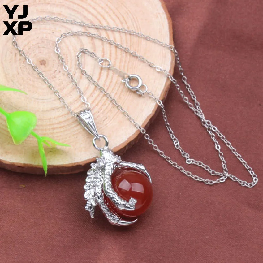 Red Onyx YJXP панк стиль Дракон коготь Подвески натуральный камень Бусины шар кристаллы аметиста Quartzs для женщин мужчин амулет ювелирные изделия - Окраска металла: Red Onyx