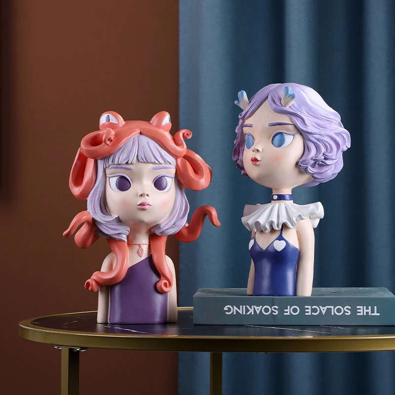 Nordic Cute Cool Girls Resin Statues Accessories Home Livingroom