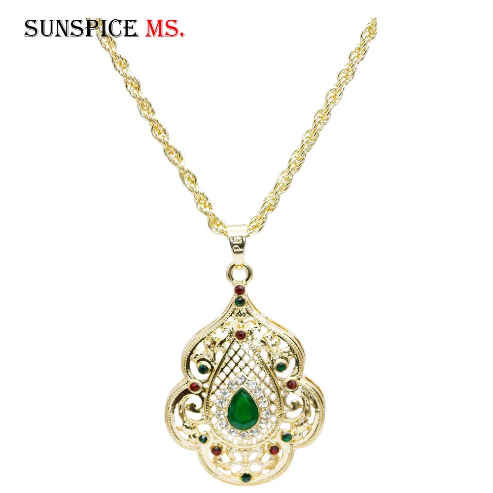 

SUNSPICE MS Indian Jewelry Gold Color Long Pendant Necklace for Women Ethnic Wedding Gift Morocco Caftan Metal Flower Accessory
