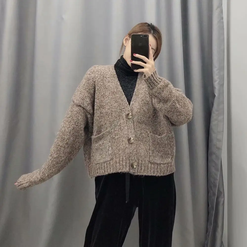 

Casual knitted women sweater brown cardigans elegant single breast long sleeve cardigan pocket cardigant women ropa mujer za2019