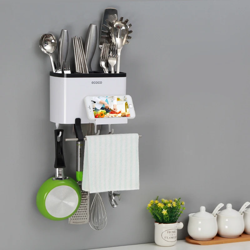 Kitchen Organizer&4 Moved Hooks Wall Shelf Bowl Dish Cup Cutler Fork Drainer Kitchen Racks Plastic Storage For Kitchen Shelf