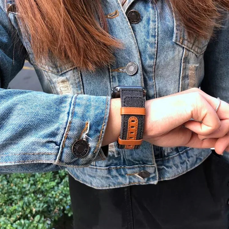 Модный тканевый и кожаный ремешок для Apple Watch 38 мм 42 Браслет iWatch 40 44 Серия 1 2 3 4 5