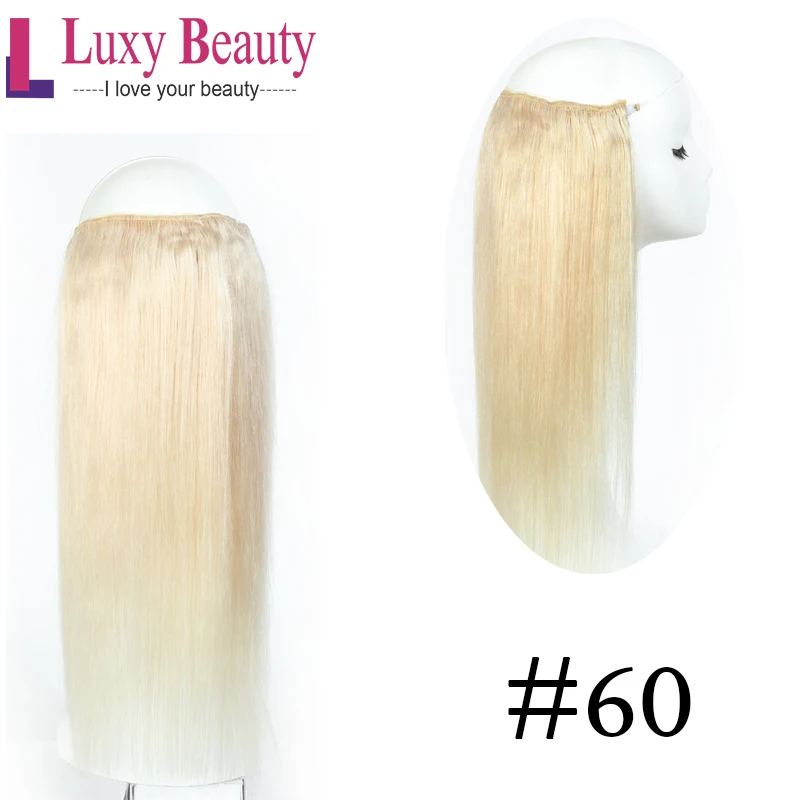 #60 LuxyBeauty, прямые накладные волосы на застежке, 1", 18", 2", Remy, человеческие волосы, машина, сделано, уток, рыбная линия, волосы, регулируемые - Цвет: #60