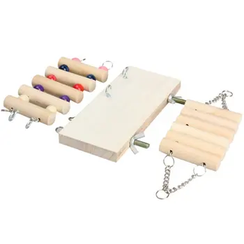 

3Pcs/Set Wooden Springboard Ladder Swing Stand Toy Parrots Birds Cage Accessory Good Tool For The Parrot To Play And Rest
