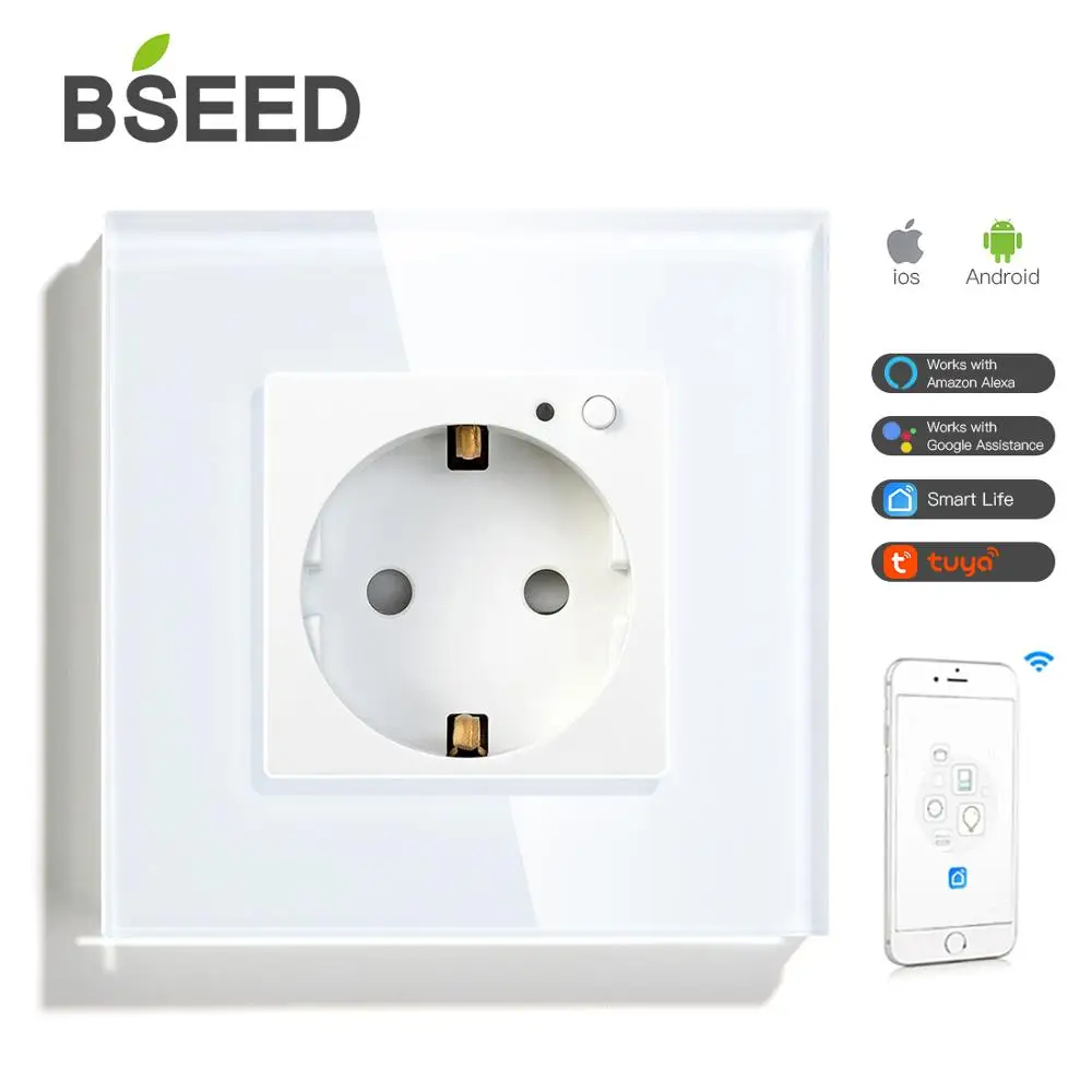 BSEED Wifi настенная розетка европейский стандарт одинарная стеклянная панель