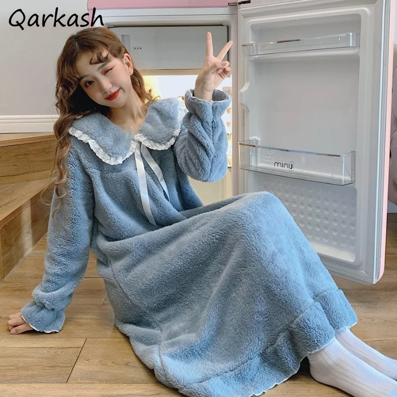 

Nightgowns Women Girl Lovely Simple Popular Cozy Tender All-match Stylish Ulzzang Chic Homewear Daily Soft Students Thick Warm