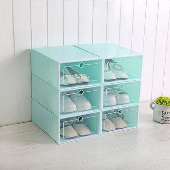 

Clear Plastic Shoe Boxes Stackable Floding DIY Shoe Drawers Storage Container Organizers