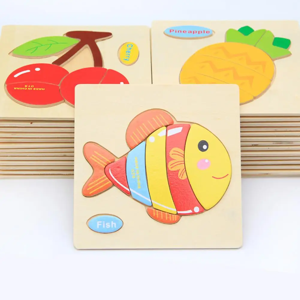

Children Cartoon Wooden Intelligence Jigsaw Puzzle Toy Animal Transportation Cognize Hands Grip Toy