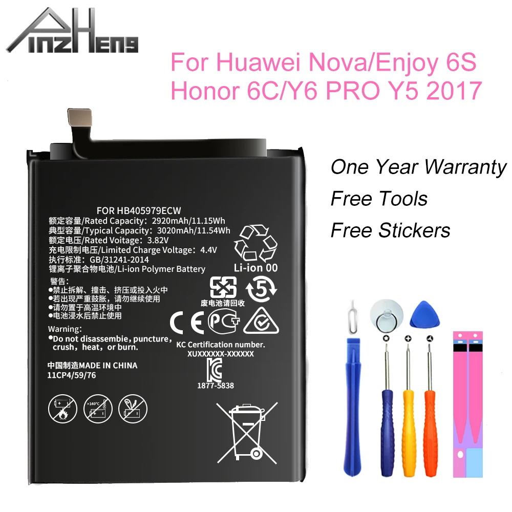 PINZHENG батарея для Huawei Nova/Enjoy 6S/Honor (6C 6A 7A 7S 8A Pro)/( Y5 Y6 Pro) 2017/P9 Lite Mini HB405979ECW