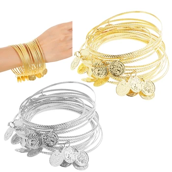 

20pcs Bangles for Indian Dance Belly Dance Finger Bracelet Bangle Hand Chain Piece Accessories Jewelry Gold and Silver
