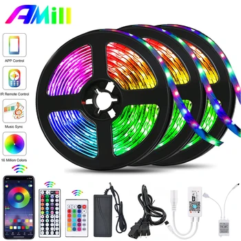 

AMill LED Strip Lights Bluetooth RGB 5050 2835 Waterproof Flexible Lamp Tape Ribbon With Diode Tape DC 12V 5M 10M Holiday Decor
