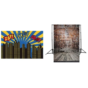 

2 Pcs Vinyl Photography Backdrop Photo Background Old Brick Wall Wood Floor Backdrop Photo Background-5 X 3Ft & 5 X 7Ft