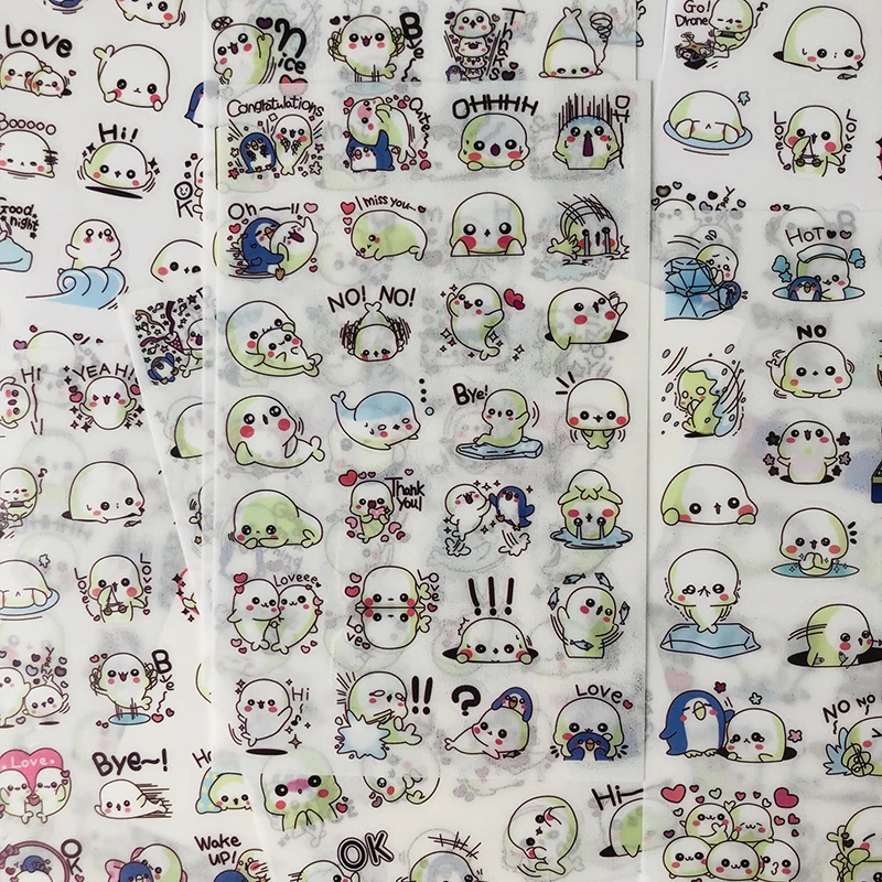 

6 Sheets Kawaii Sweet Seal Otter Decorative Stickers Phone Dairy Adhesive Stickers Kids Gift