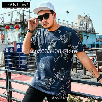 

Jeanu Big Size Men's Wear Fat Man Short Sleeve T Shirt Plus Plus Fat Personality Printing Half Sleeve Tx18-y801
