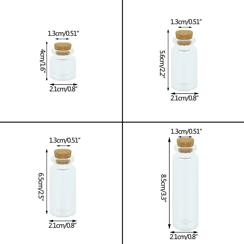 Mini Small Glass Bottles Clear Cork Stopper Christmas Wish Bottles Vials For Holiday Wedding Home Decoration Gifts Glass Bottles Mini Glass Bottles 5Pcs