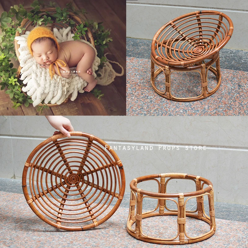 Handmade Newborn Photography Props Baby Basket Woven With Rattan Basket Baby Photo Shooting Props Wood Crib Basket Accessories