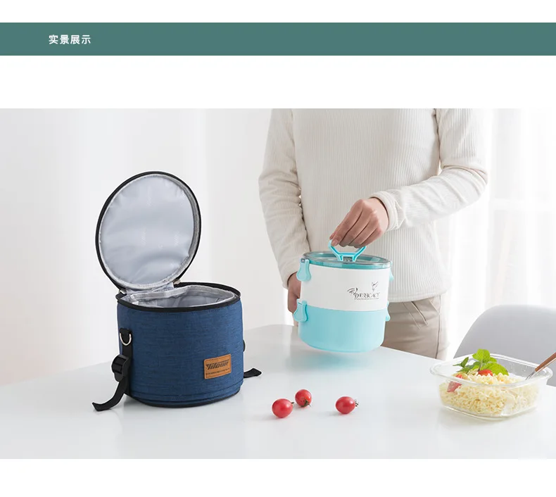 Стиль круглый баррель изолированный мешок ручной Оксфорд ткань Bento коробка мешок алюминиевая пленка круглое кольцо мешок для обеда толстые производители
