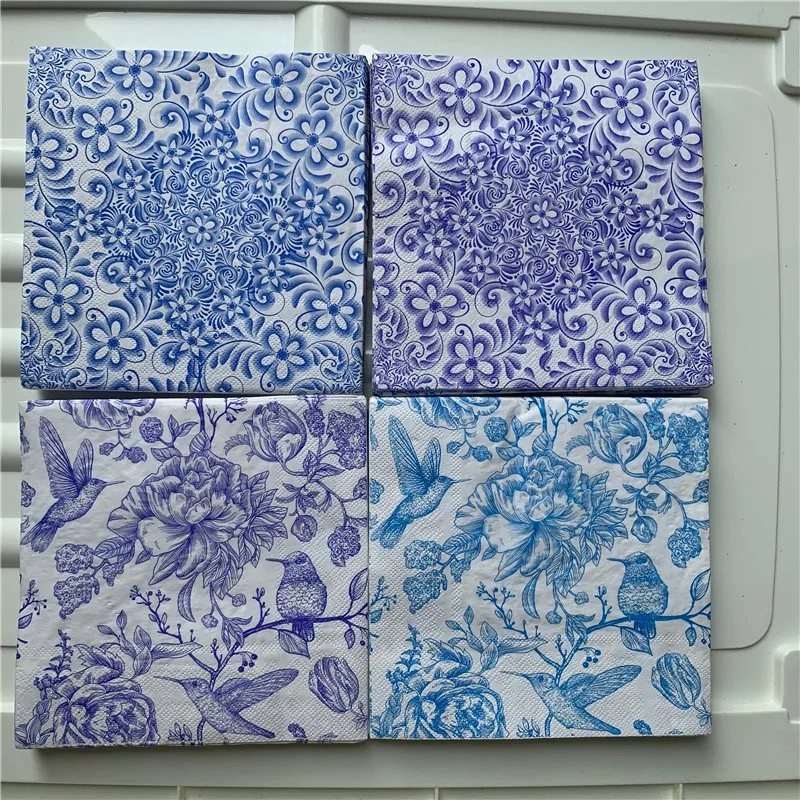 

20 vintage napkin paper elegant tissue blue purple flower bird decoupage wedding birthday party decor beautiful serviettes towel