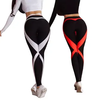 

CHRLEISURE Heart Stitching Leggings For Women Mesh Breathable Women's Sports Pants High Waistfitness Legging