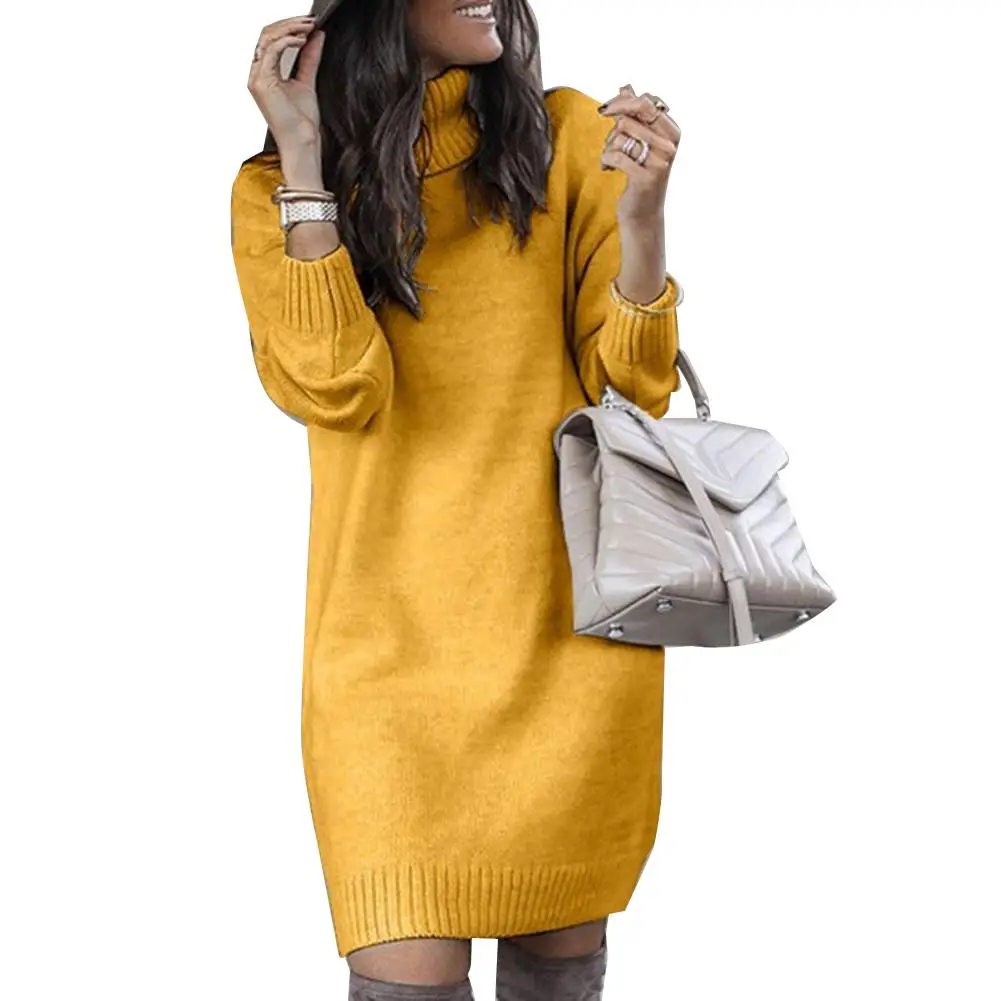 Oversized Sweater Dresses Women Elegant Autumn Winter Dress Turtleneck Long Sleeve Warm Loose Knitted Knee-length | Женская одежда