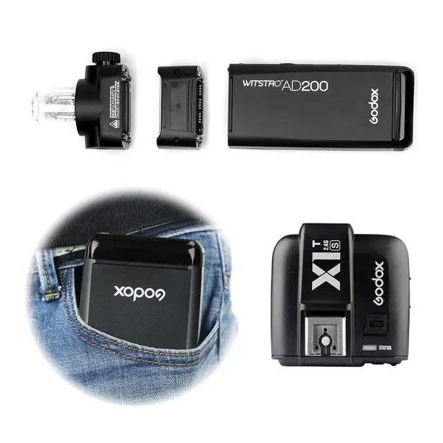 Godox AD200 200Ws 2,4G ttl вспышка стробоскоп 1/8000 HSS Беспроводная монолайт с 2900mAh литиму батарея для Canon Nikon sony+ X1T - Цвет: Серый